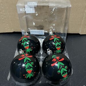 4 IKEA KOTTE Black Ornaments Round Swedish Nordic Hearts Tulips 2008 Christmas